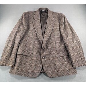 Mark Alexander Sport Coat Jacket 46L Brown Classic Plaid Soft Tweed Wool Blazer